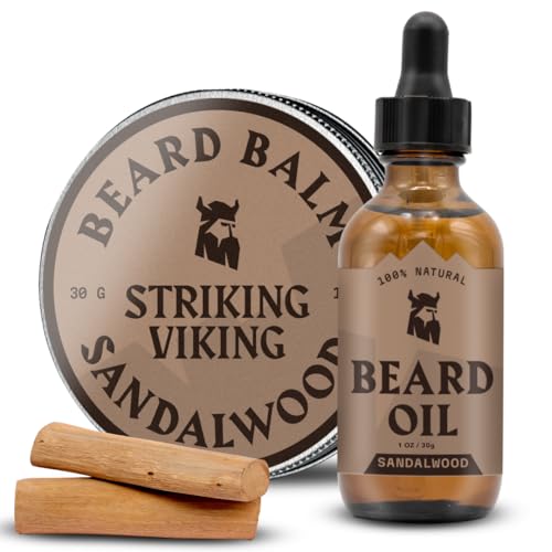 Striking Viking Beard Oil and Balm - Men's Beard Grooming Kit with All-Natural Beard Oil and Leave in Beard Balm Conditioner - Enriched with Argan