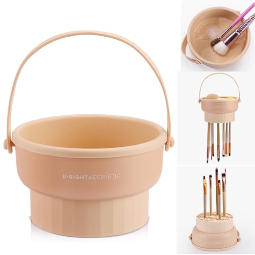 GOLIKEE Makeup Brush Cleaner Mat 3 in 1 Silicone Makeup Brush Cleaner Bowl Cosmetic Brushes Cleaning Tool Organizer for Storage and Air Drying?Khaki? Beauty and Personal Care GOLIKEE Default Title