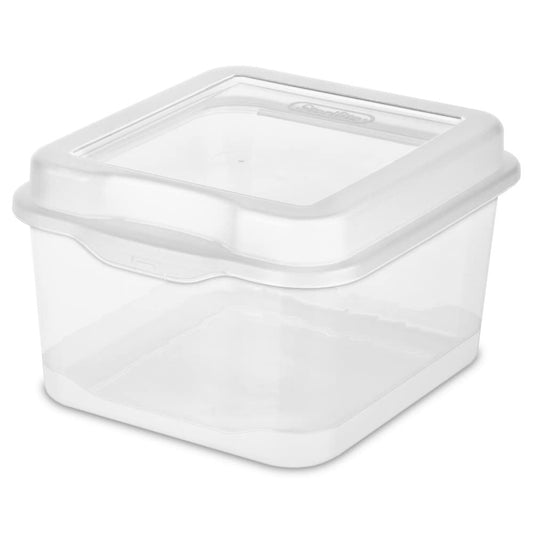 Sterilite FlipTop, Stackable Small Storage Bin with Hinging Lid, Plastic Container to Organize Desk at Home, Classroom, Office, Clear, 1-Pack