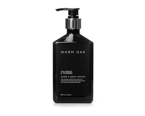 Gilchrist & Soames Warm Oak Hand and Body Lotion - 9oz - Natural, Essential Oils, All Skin Types, Zero Parabens, Sulfates, and Phthalates