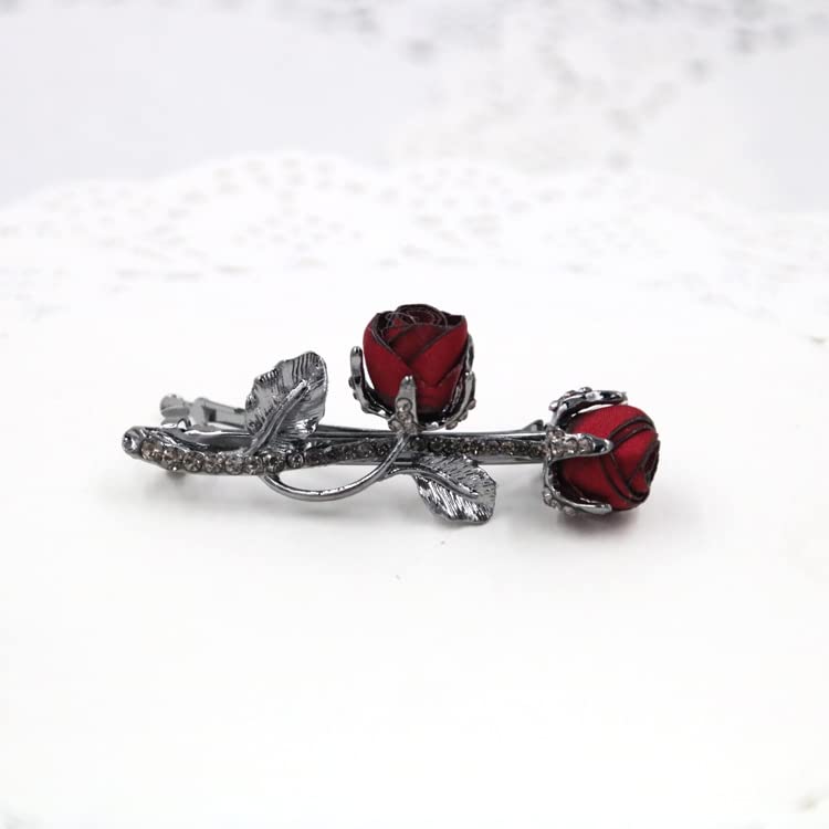 Vintage Crystal Rose Hair Clips,Elegant Rhinestones Rose Flower Metal Hair Clips Hair Barrette Ponytail Holder Slide Clips Hair Jewelry