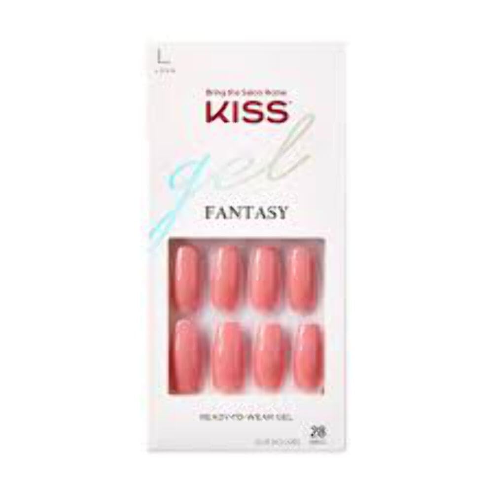 KISS (PRODUCT) RED Gel Fantasy Sculpted Fake Nails 'Love', Ready-to-Wear Gel Nails, Long, Coffin, Red Gel Nail Kit with Pink Nail Glue, Manicure Beauty & Personal Care KISS