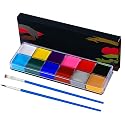 Face Painting Kit for Kids, 12 Colors Oil-Based Face Paint with 2 Brushes, Non-Toxic Halloween Makeup Kit, Professional Face Body Paint for Halloween
