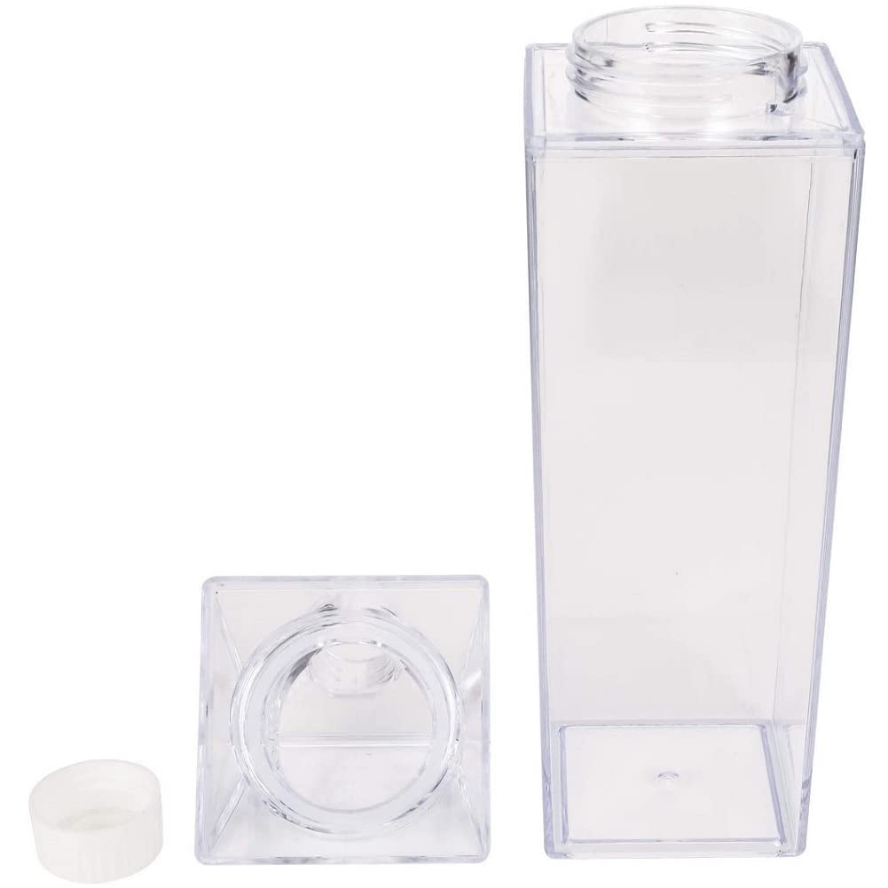 Milk Carton Water Bottle 17oz (500mL) Plastic Clear Square Milk Bottles BPA Free Leakproof Milk Carton Cups Portable Reusable Milk Carton Shaped