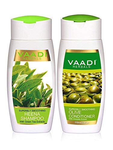 Vaadi Herbals Superbly Smoothing Heena Shampoo, 110ml with Olive Conditioner, 110ml
