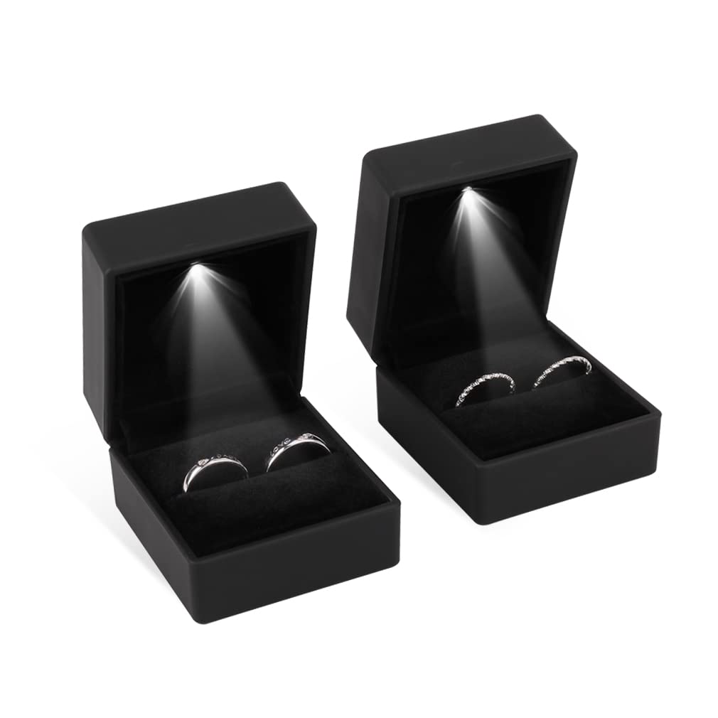 iSuperb® Ring Box Black Jewelry Case Organizer with LED Light Gift Box