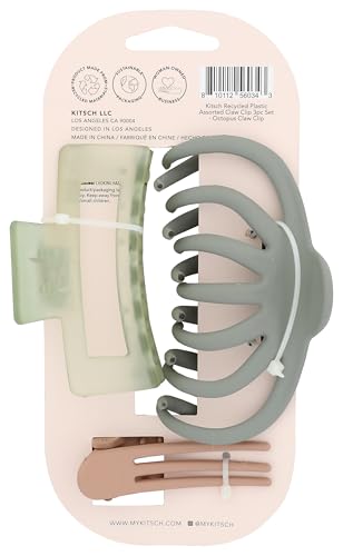 Kitsch Large Assorted Hair Clips for Women, Medium Open Shape Hair Claw Clips for Thick Hair, Flat Lay Hair Clip & Big Octopus Claw Clip for Teen