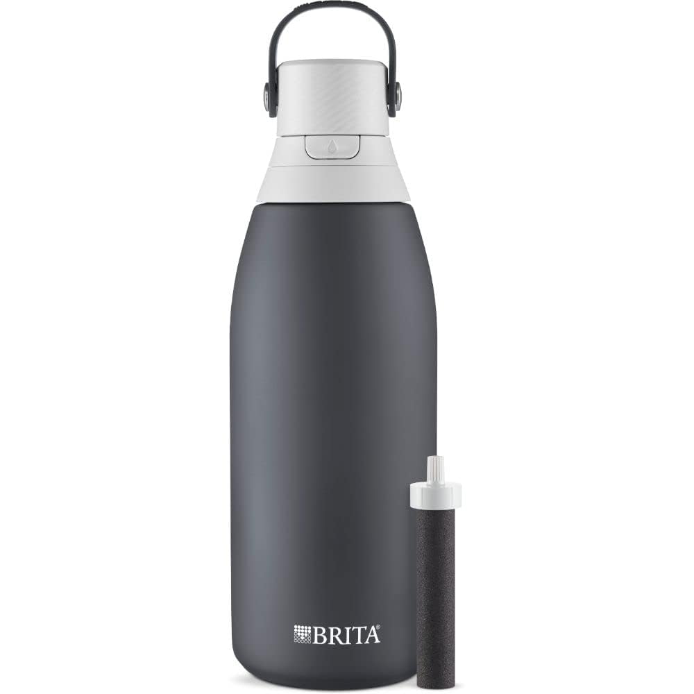 Brita Stainless Steel Premium Filtering Water Bottle, BPA-Free, Reusable, Insulated, Replaces 300 Plastic Water Bottles, Filter Lasts 2 Months or 40