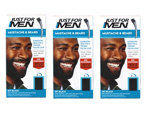 Just for Men Brush-In Color Gel for Mustache, Beard & Sideburns, Jet Black, M-60, 1 kit, (Pack of 3)