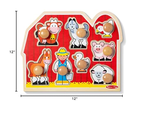 Melissa & Doug Farm Animals Jumbo Knob Wooden Puzzle – Toddler Peg Puzzle Toy for Shape Recognition & Fine Motor Skills, Ages 1+