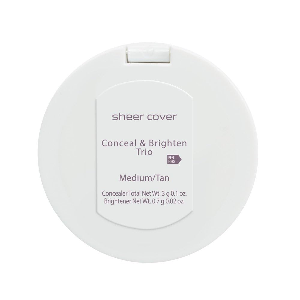 Sheer Cover Studio - Conceal and Brighten Highlight Trio - Two-Toned Concealers - Shimmering Highlighter - Medium/Tan Shade - With FREE Concealer