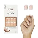 KISS Salon Acrylic Press On Nails, Nail glue included, 'Bonjour', Nude/ White, Short Size, Squoval Shape, Includes 28 Nails, 2g Glue, 1 Manicure