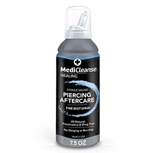 MediCleanse Sterile Saline Piercing Aftercare Fine Mist Spray, 7.5 Ounce, All Natural, No Alcohol, Vegan Friendly, for Piercings and Tattoos, Made in Beauty and Personal Care MediCleanse Default Title