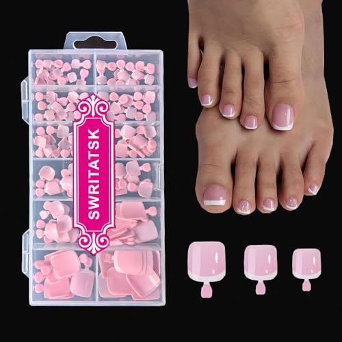 SWRITATSK Toe Nail Press Ons Toe Nails,Square,French Toe Nail Tips Press On Toenails For Women,120Pcs Press On Toe Nails,12 Size French Pink Wearable Beauty and Personal Care SWRITATSK Default Title