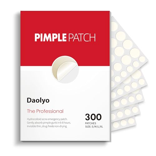 Daolyo Pimple Patches for Face, 4 Size 300 Counts Acne Patches, Hydrocolloid Patches for Covering Zits and Blemishes, Spot Stickers with Salicylic