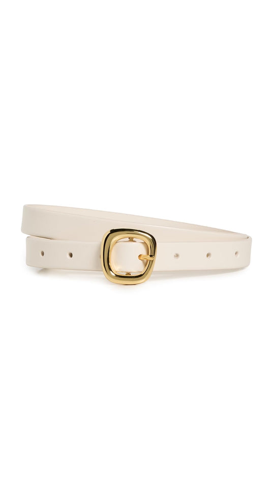 Madewell Women's Skinny Puffy Buckle Belt, Ivory, Off White, L