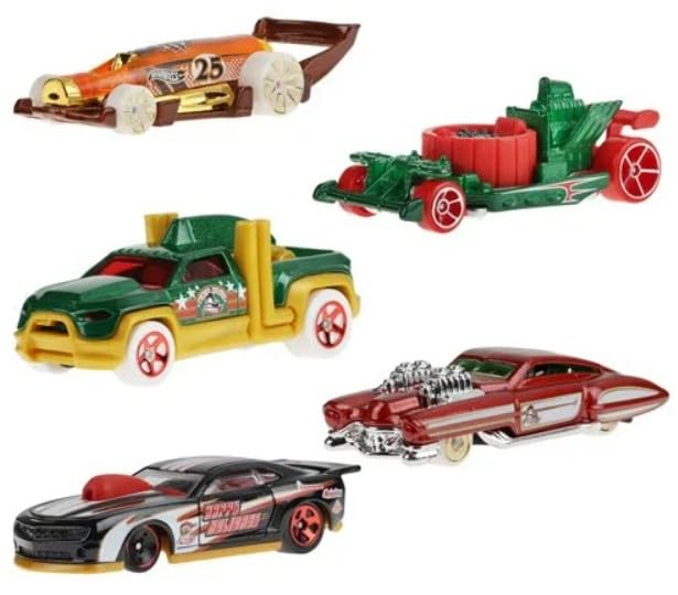 Hot Wheels 2024 Happy Holidays Christmas Mix Winter Set of 5 Pack, 1:64 Scale Diecast X-mas
