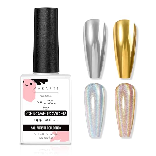 Makartt Gel Top Coat for Chrome Nail Powder - 15ml Clear No Wipe High Gloss Top Coat Gel Nail Polish Mirror Shine Long Lasting Easy Application, Soak Beauty and Personal Care Makartt Default Title
