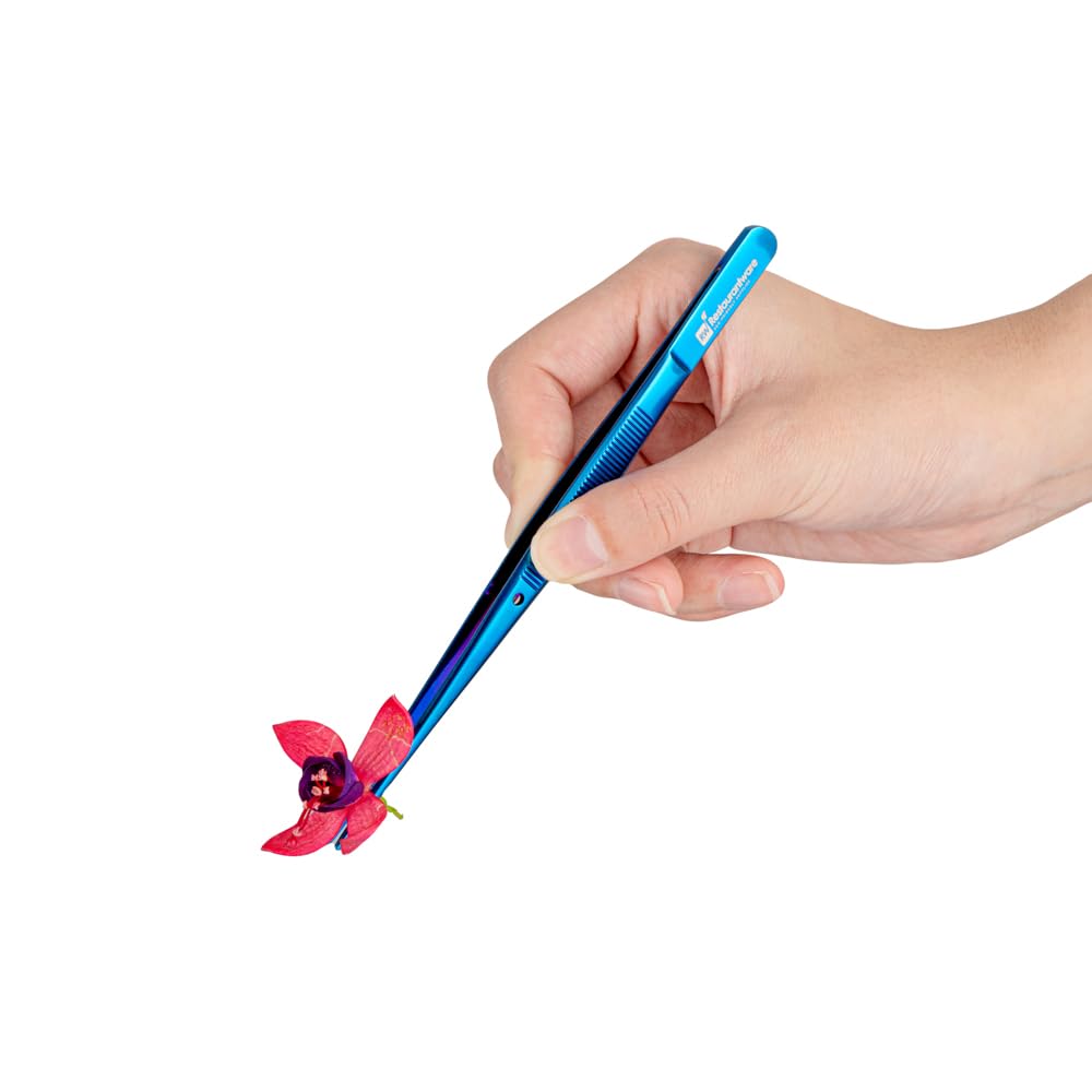 Restaurantware Perfect Point 6.3 Inch Food Tweezers 1 Straight Kitchen Tweezers - Fine Point Serrated Tips For Precision Blue Stainless Steel Cooking