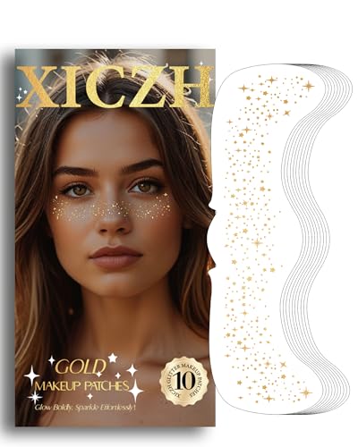 XICZH Glitter Freckles, Gold Temporary Face Tattoos Stickers, Body Face Glitter for Women Girls, Country Concerts Singer Festival Rave Accessories Beauty and Personal Care XICZH Default Title