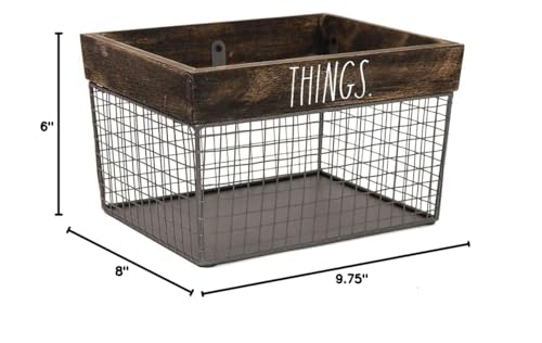 Rae Dunn by Designstyles Wire Storage Basket - Metal and Solid Wood Organizer - Decorative Folder Bin - for Office, Bedroom, Living Room, Closet…