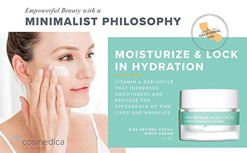 Cosmedica Skincare Retinol Night Cream - Daily Moisturizing Facial Lotion Night Cream. The best Retinol Cream with Vit A and Hyaluronic Acid to target
