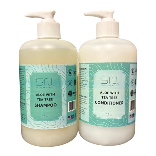 Seoul Naturals Aloe Vera with Tea Tree Shampoo and Conditioner Set, 100% Natural, k beauty, 16 fl oz each