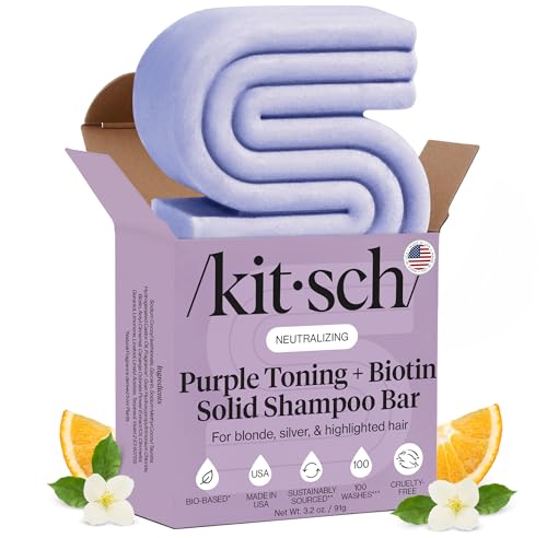 Kitsch Toning Purple Shampoo For Blondes & Color Treated Hair - Shampoo Bar For Women and Men - Biotin Shampoo for Strengthening & Neutralizing Brassy