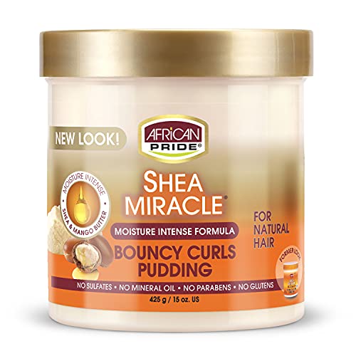 African Pride Shea Miracle Bouncy Curls Pudding - Contains Shea & African Mango Butter to Define Curls & Coils & Tame Hair Frizz, 15 Oz