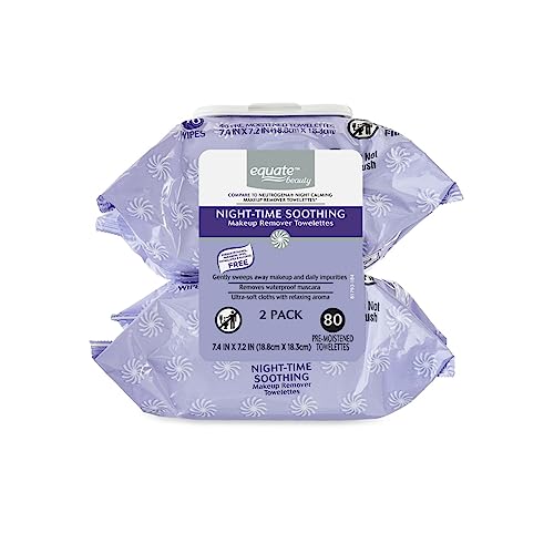 Equate Pre-Moistened Night-Time Soothing Makeup Remover Towelettes, 80 Ct, 2 Pk