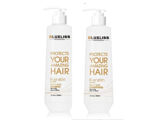 Luxliss Keratin Daily Care Shampoo and Conditioner Set, 2 Pack (16 Fl Oz each), Moisturizing, Anti-frizz, Repairing, for Chemically Treated Hair