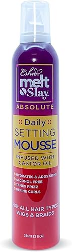 Esha Melt N Slay Daily Setting Hair Mousse - Tame Frizz Flyaways - Style - Long Lasting Hold - Moisturize (12 Fl oz)