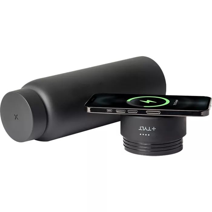 TYLT Power Bottle 2.0 24oz Stainless Steel Wide Mouth Water Bottle Removable 5700mAh Magnetic Portable Power Bank Dishwasher Safe Cup Holder