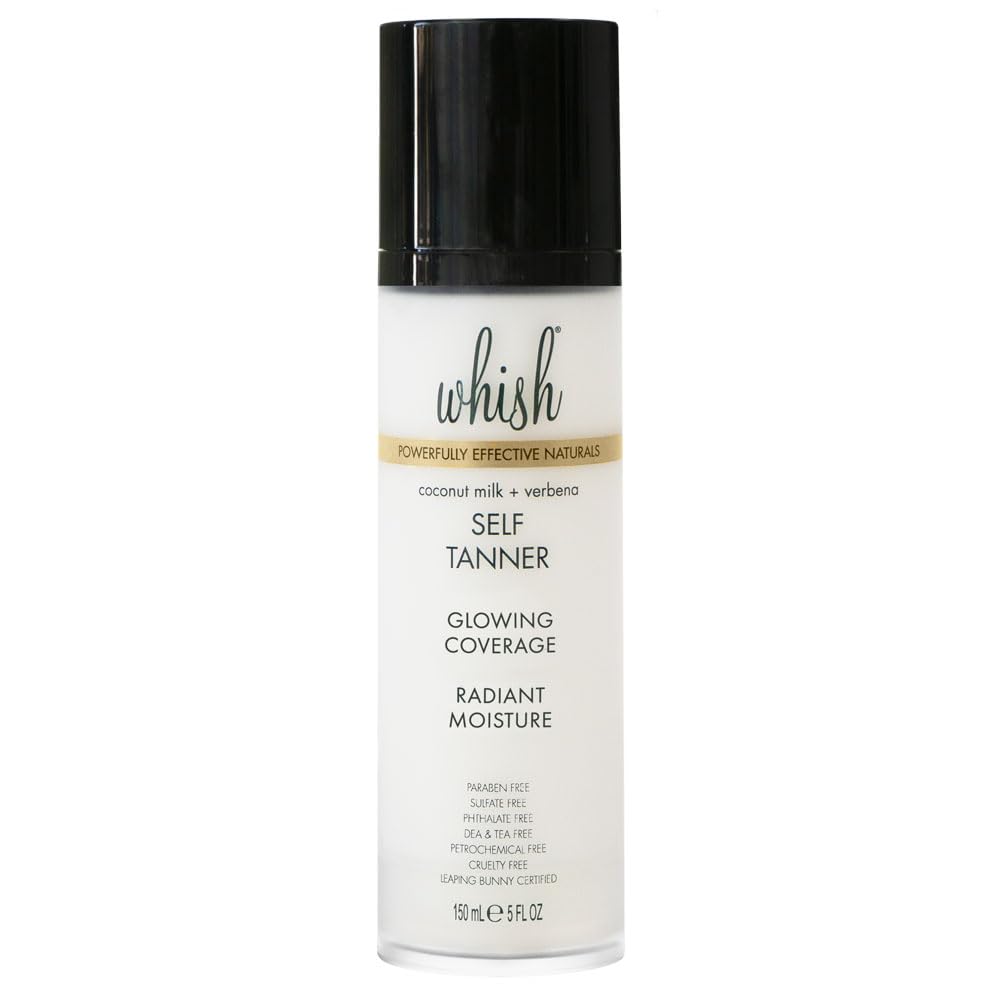 Whish Beauty Coconut Milk and Verbena Self Tanner - Sunless Tanning Lotion for Face & Body - Moisturizes with Shea Butter, Mango Butter, & Aloe -