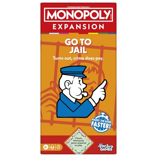 Monopoly Go to Jail Expansion | Add More Fun to Classic Monopoly Game and Play Faster | Ages 8+ | 2-6 Players | 40 Mins. | Family Board Games
