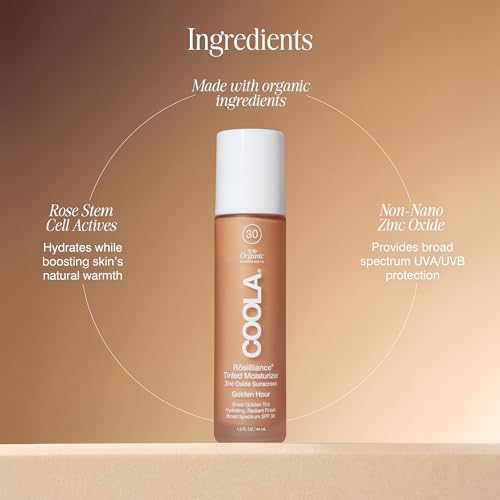COOLA Organic Rosilliance BB Cream with SPF 30, Tinted Moisturizer Sunscreen & Foundation, Dermatologist Tested, Golden Hour, 1.5 Fl Oz