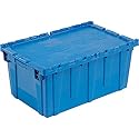 Plastic Attached Lid Shipping & Storage Container, 25-1/4x16-1/4x13-3/4, Blue