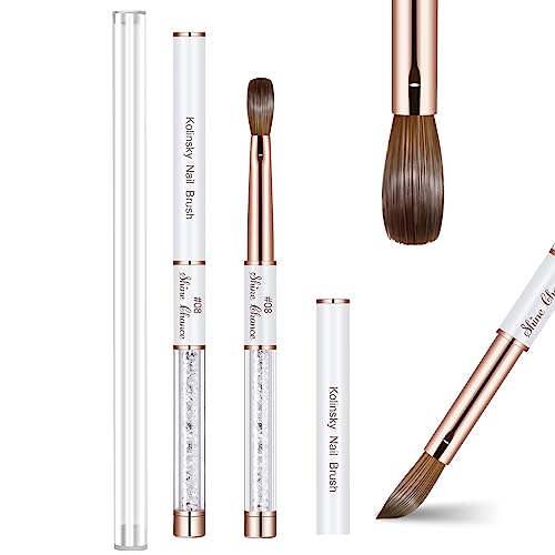 Shine Chance Acrylic Nail Brush Size 8, 100% Real Kolinsky Art Nail Brush for Acrylic Powder Application, Handmade Women Manicure Nail Extension Tool