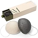 CSM Organic Konjac Sponges 3-Pack for Gentle Exfoliating - Facial Cleansing Sponge with Activated Bamboo Charcoal to Clean Pores, Remove Impurities