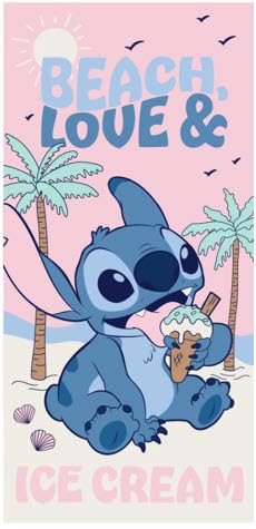 Disney Stitch Beach Towel, Beach Love and Ice Cream - 27"x54"