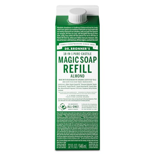Dr. Bronner's Magic Soap Pure-Castile Liquid Soap Refill - Made with Regenerative Organic Certified Oils - 18-in-1 Uses for Face, Body Wash, Hand Soap