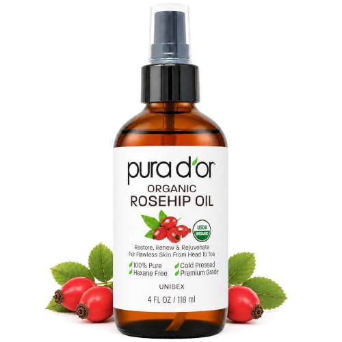 PURA D'OR ORGANIC Rosehip Seed Oil 100% Pure Cold Pressed USDA Certified For Hair, Skin, Scalp, Anti Aging Face & Body - Hexane Free Glass Bottle - 4 Beauty and Personal Care PURA D'OR Default Title
