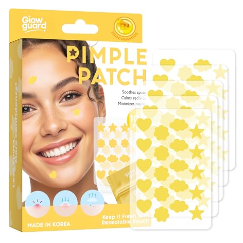 Glow Guard Pimple Patches with Hydrocolloid & Niacinamide - Dermatologist Tested, Anti Aging, Korean Skin Care - Yellow Shields Spots, Absorbs Oil
