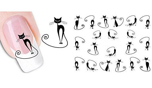 6 PCS Stylish Black Cat Image Art Sticker Decoration Charm Decals Polish Design Ornaments for Manicure Pedicure Nail Art for Women Girls