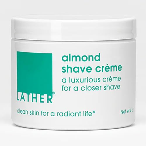 LATHER - Almond Shave Crème, 4 oz - Non-Foaming Luxurious Shaving Cream for Women and Men - Almond Oil, Vitamin E, Omega Fatty Acids - Sensitive Skin