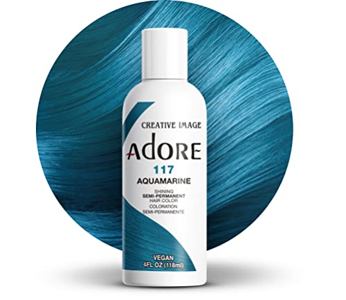 Adore Semi Permanent Hair Color (117 Aquamarine) | Vegan & Cruelty-Free Blue Hair Dye | No Ammonia, No Peroxide, No Alcohol | 4 Fl Oz