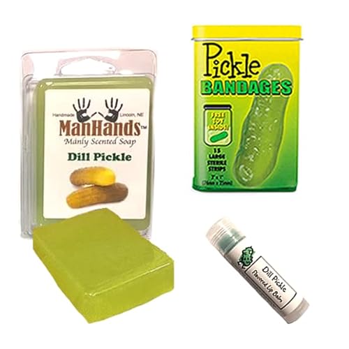 Pickle Bath & Grooming Sampler Gift Pack (3pc Set) - Dill Pickles Lip Balm, Pickle Bandages & Pickle Soap