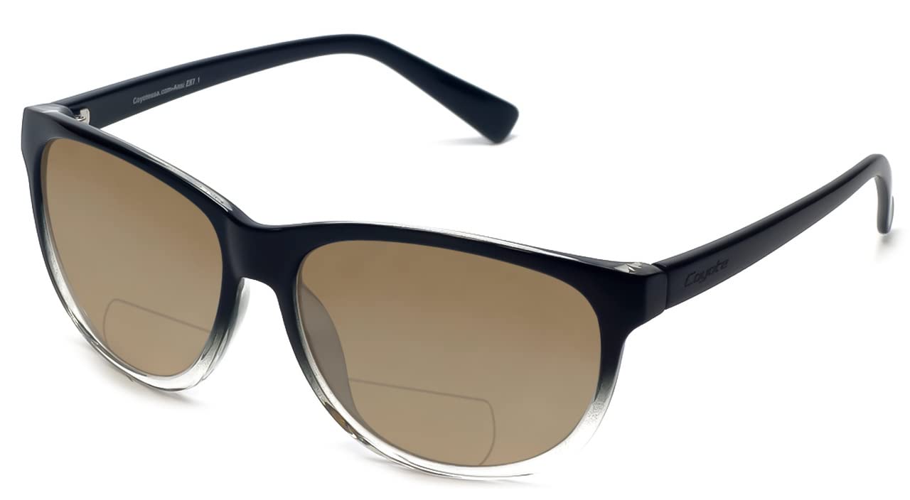Coyote Eyewear Polarized BiFocal Reading Sunglass +3.00 Black Clear/Brown Men Women Classic Trendy Bi-Focal Sun Glass Reader