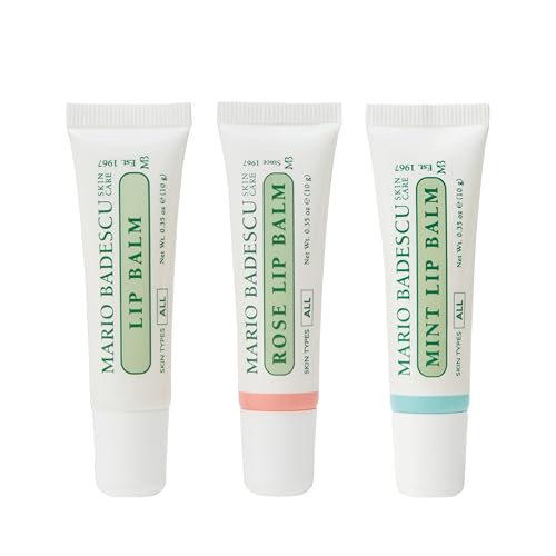 Mario Badescu Lip Balm for Dry Cracked Lips, Trio Pack Includes Mint, Rose, and Original Moisturizer, Ultra-Nourishing Care for Soft, Smooth