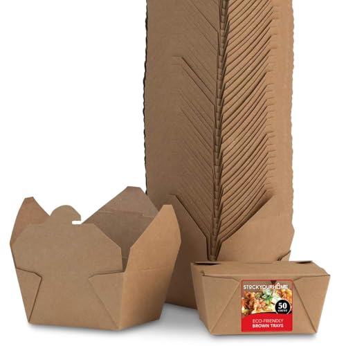 Stock Your Home Take Out Food Containers Microwaveable Kraft Brown Take Out Boxes 30 oz (50 Pack) Leak and Grease Resistant for Restaurant, Catering…
